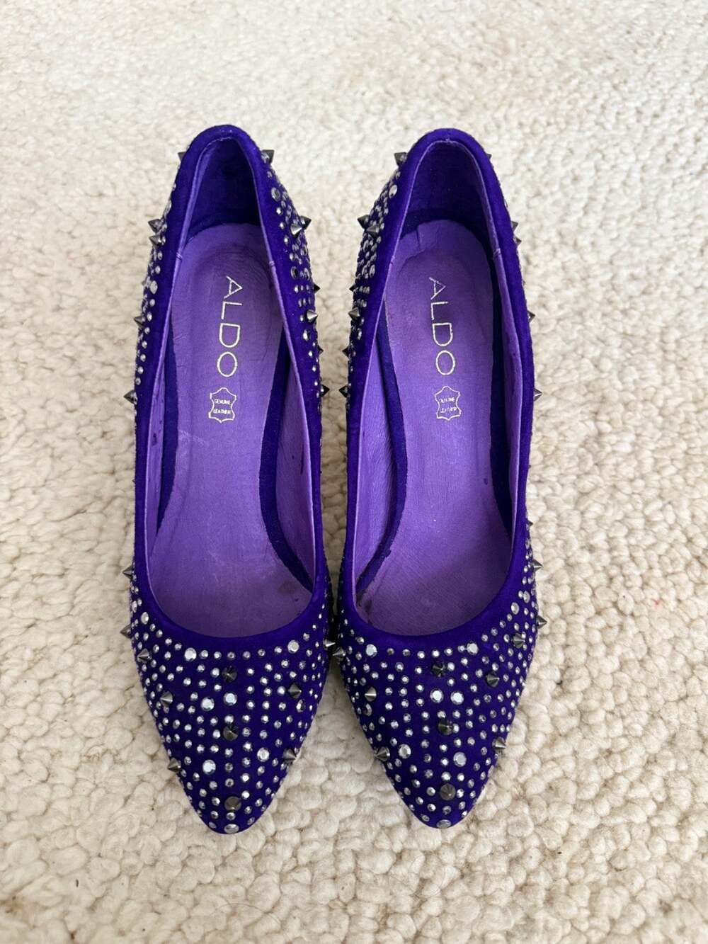 ALDO Purple Suede Leather Pumps EU 39/US 7.5 Studded Rhinestone Stiletto Heels